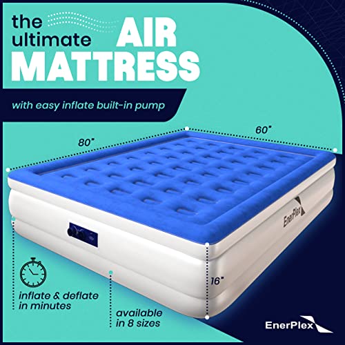 EnerPlex Air Mattress with Built-in Pump - Double Height Inflatable Mattress for Camping, Home & Portable Travel - Nestopia