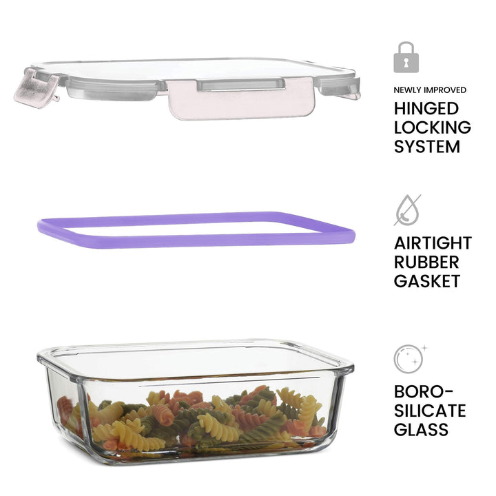 Glass Meal Prep Containers with Lids - Set of 3 Square 28 Oz Containers - Nestopia