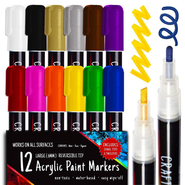 12 Acrylic Paint Pens for Crafting - 6mm Tip - Nestopia