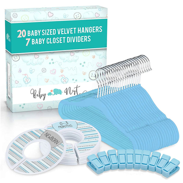 20 Hangers + 7 Dividers for Nursery Velvet Baby Clothes 0-24 Months - Nestopia