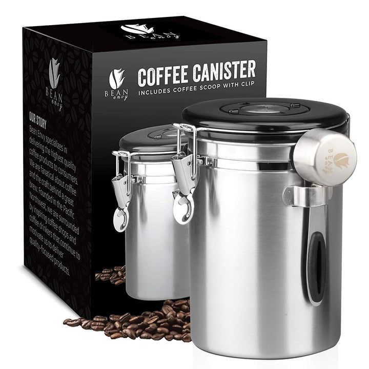 22.5 oz Coffee Canister w/ Scoop, Date Tracker & Co2-Release Valve - Nestopia