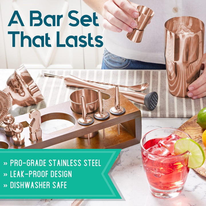 23-Pc Bar Set w/Bamboo Stand & Martini Shaker (Silver) - Nestopia