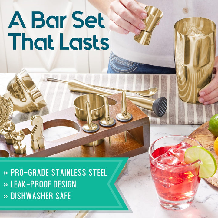 23-Pc Bar Set w/Bamboo Stand & Martini Shaker (Silver) - Nestopia