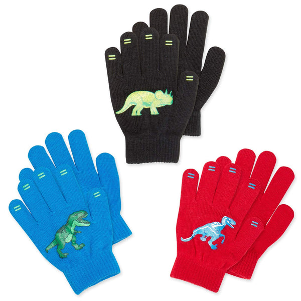 3 Pack Magic Stretch Winter Kids Gloves - Dino, Camo, Trucks - Nestopia