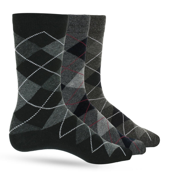 3 Pk Mens Argyle Dress Socks - Premium Cotton - Nestopia