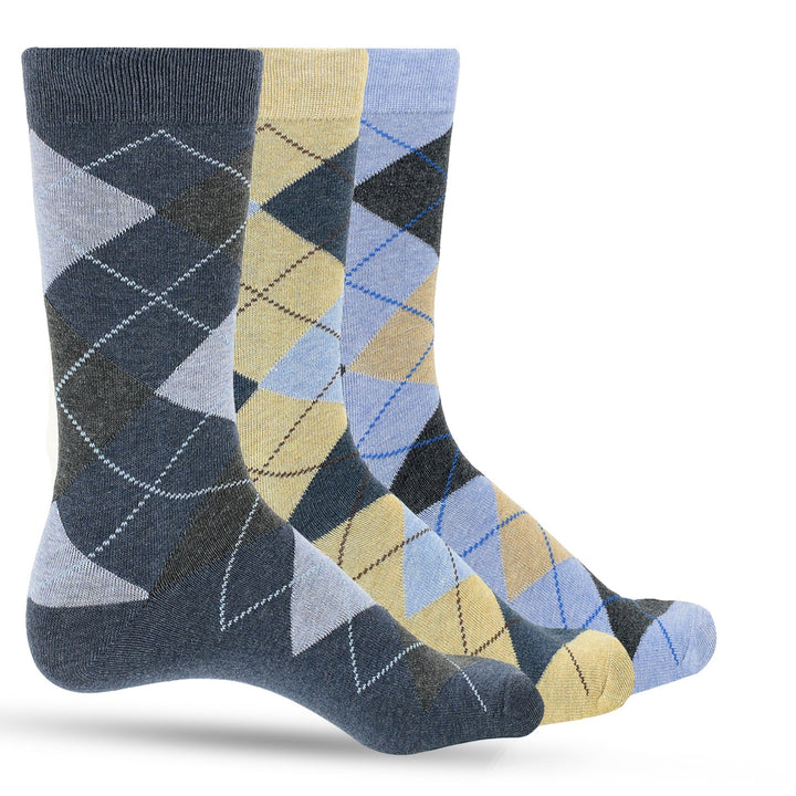 3 Pk Mens Argyle Dress Socks - Premium Cotton - Nestopia