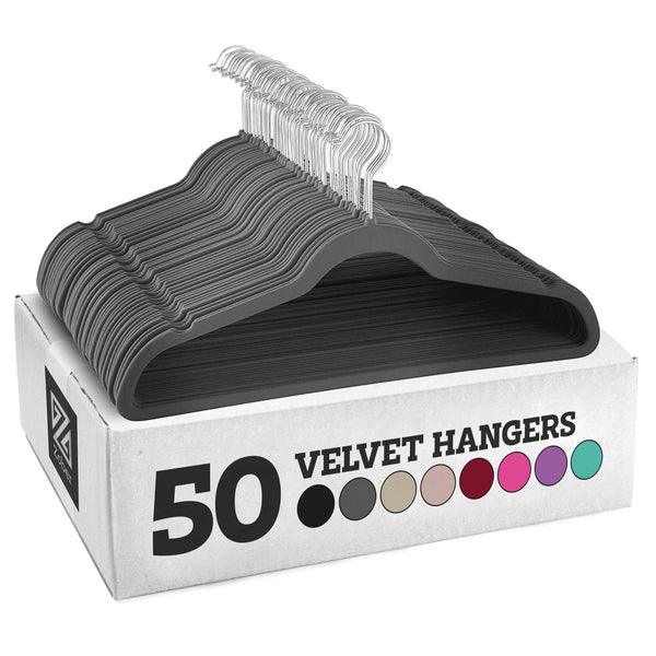 50 Gray Velvet Hangers - Heavy Duty - Non Slip - Space Saving - Nestopia