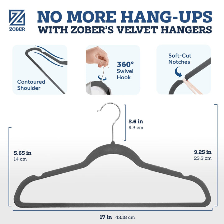 50 Gray Velvet Hangers - Heavy Duty - Non Slip - Space Saving - Nestopia