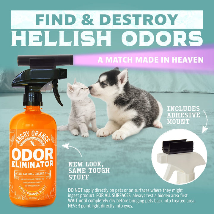 Citrus Deodorizer for Pet Odors (24 Fl Oz + UV Flashlight) - Nestopia