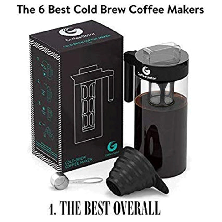 Cold Brew Coffee Maker - 47 oz Iced Tea and Cold Brew Maker and Pitcher w/Glass Carafe, Filter, Funnel & Measuring Scoop - Black - Nestopia