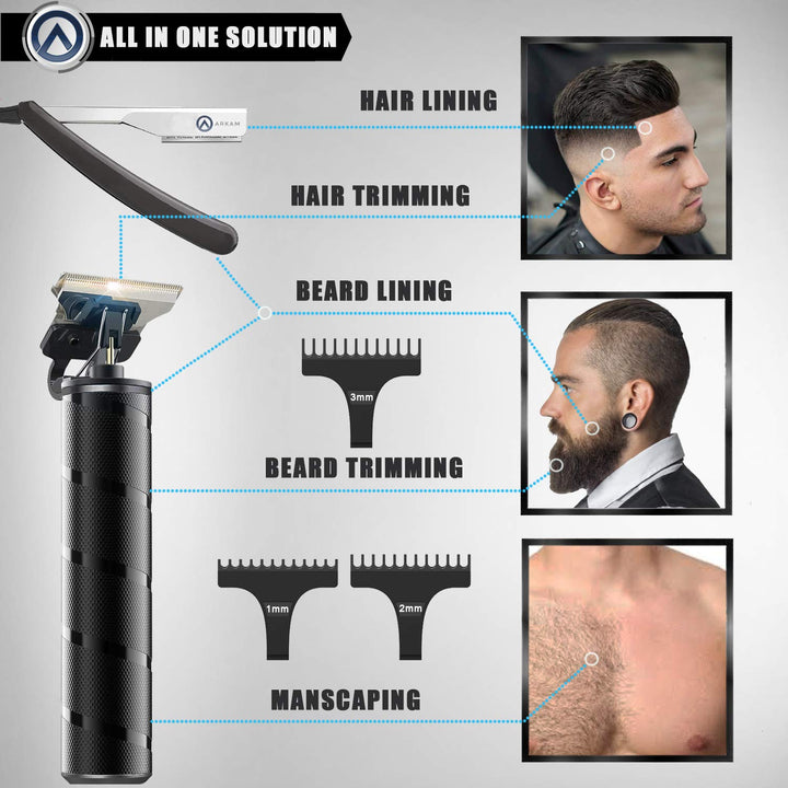 Cordless Men's Beard Trimmer Kit w/ 3 Attachments, Razor & Brush - Nestopia