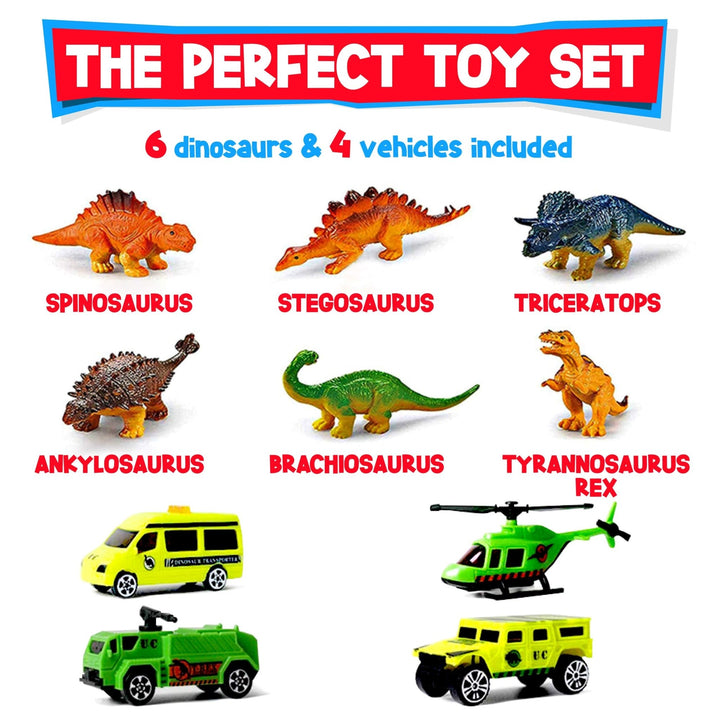 Dino Toys Storage Carrier w/ 6 Mini Dinos, 3 Cars & Helicopter - Nestopia