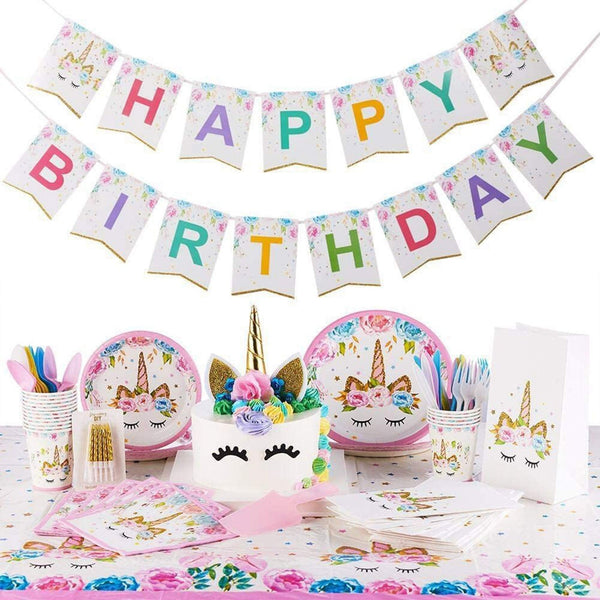 Discovering DIY Unicorn Birthday Decorations for Girls - Party Supplies Kit for 16 Guests w/Plates, Cups, Goody Bags, Utensils, Napkins, Cake Cutter & Topper, Candles, Table Cloth and Banner - Nestopia