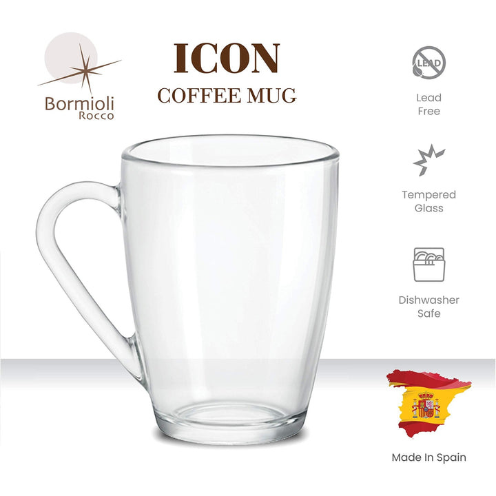 Glass Coffee Mugs-10¾ oz (6 Pack) - Nestopia
