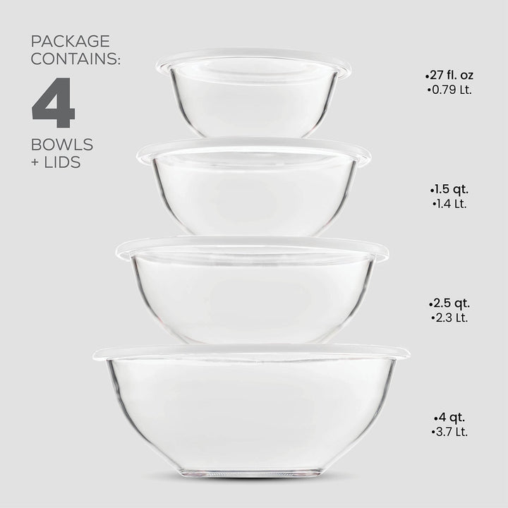 Glass Mixing Bowls with Lids - 8 Piece Set - Nestopia