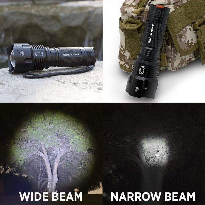 High-Powered LED Flashlight S1200 - Mid Size, Zoomable, Water Resistant, Handheld Light - High Lumen Camping, Outdoor, Emergency - Nestopia