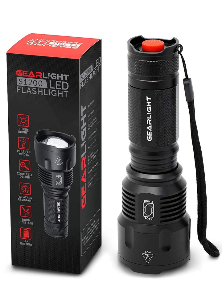 High-Powered LED Flashlight S1200 - Mid Size, Zoomable, Water Resistant, Handheld Light - High Lumen Camping, Outdoor, Emergency - Nestopia