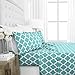 Italian Luxury 1800 Series Hotel Collection Quatrefoil Pattern Bed Sheet Set - Deep Pockets, Wrinkle and Fade Resistant, Hypoallergenic Printed Sheet and Pillow Case Set - King - Aqua - Nestopia