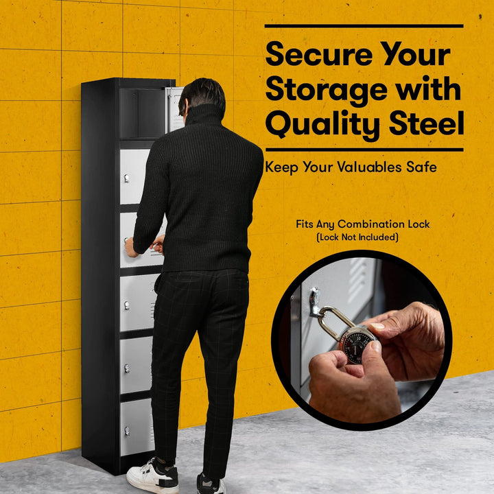 Locker Storage Cabinet - 6 Metal Wall Lockers - Nestopia