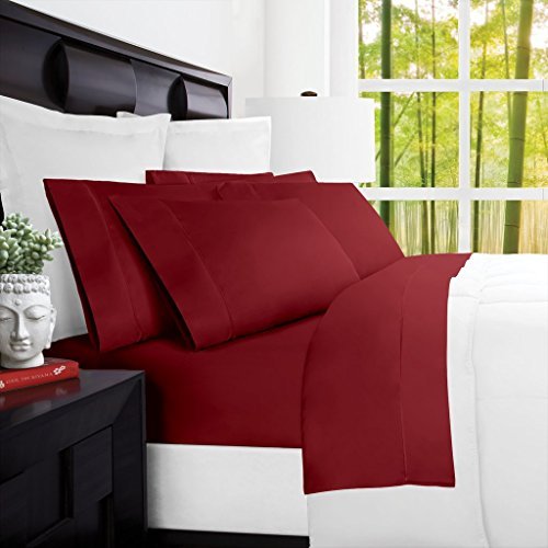 Mandarin Home Luxury 100% Rayon Bed Sheets - Eco-Friendly, Hypoallergenic & Wrinkle Resistant - 4-Piece (Full, Burgundy) - Nestopia