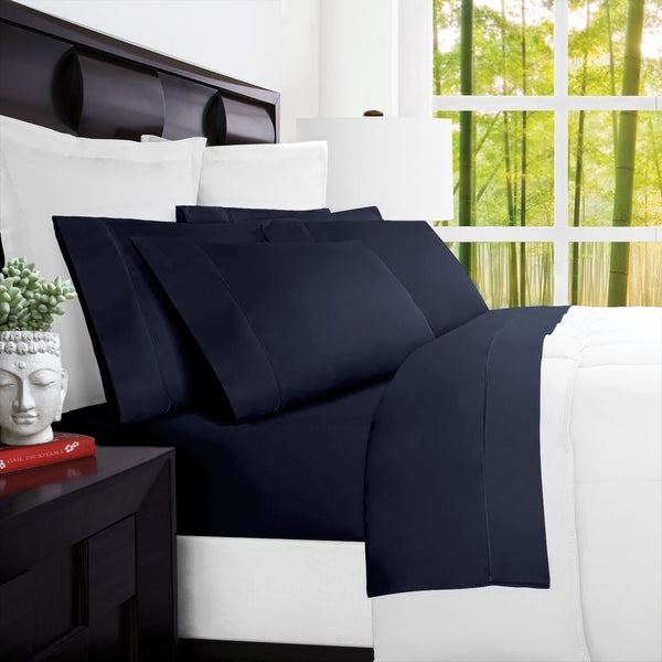 Mandarin Home Luxury 100% Rayon Bed Sheets (King, Navy) - Nestopia