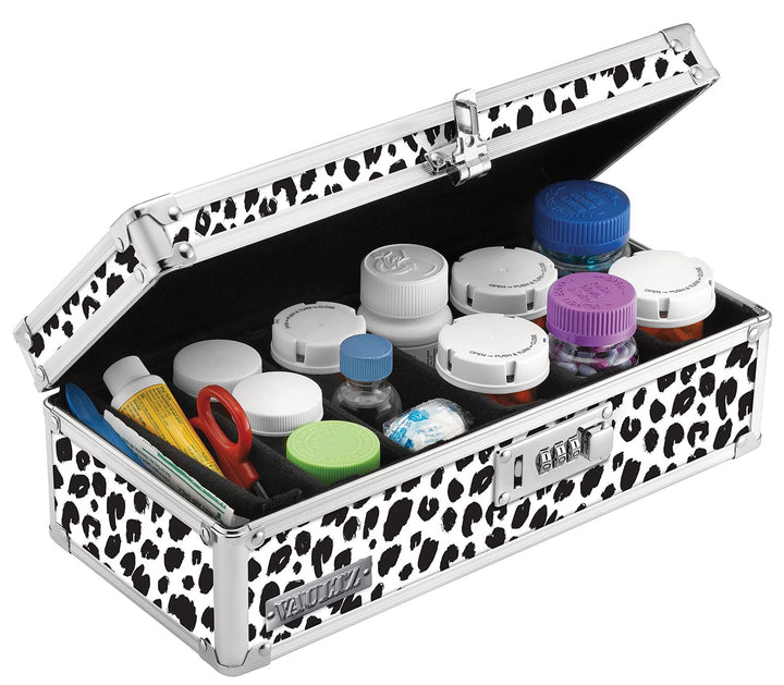 Medicine Storage Box with Combination Lock - Black & White Leopard - Nestopia