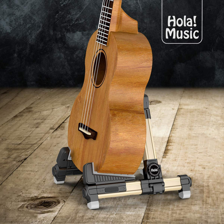 Portable Folding Ukulele Stand by Hola! Music - Gold Aluminum - Nestopia