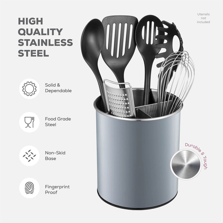 Rotating Utensil Caddy with Weighted Base and Removable Divider - Nestopia