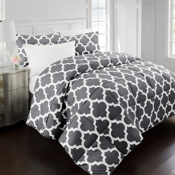 Sleep Restoration 2200 Luxury Quatrefoil Comforter Set - King/Cal King - Gray - Nestopia