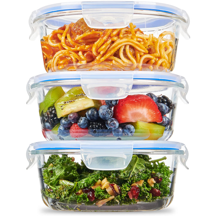 Superior Glass Meal-Prep Containers - 3-pack (32oz) BPA-Free Locking Lids - 100% Leakproof, Freezer-to-Oven Safe - Nestopia
