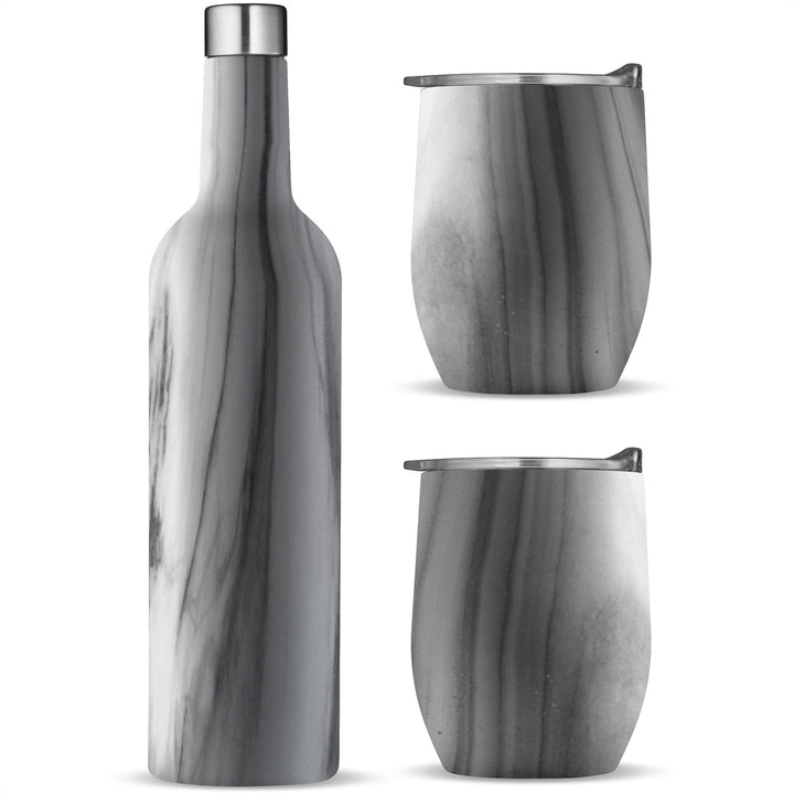 Wine Chiller Gift Set - Vacuum-Insulated Wine Bottle 750ml & Two Wine Tumblers With Lids 16oz - Nestopia