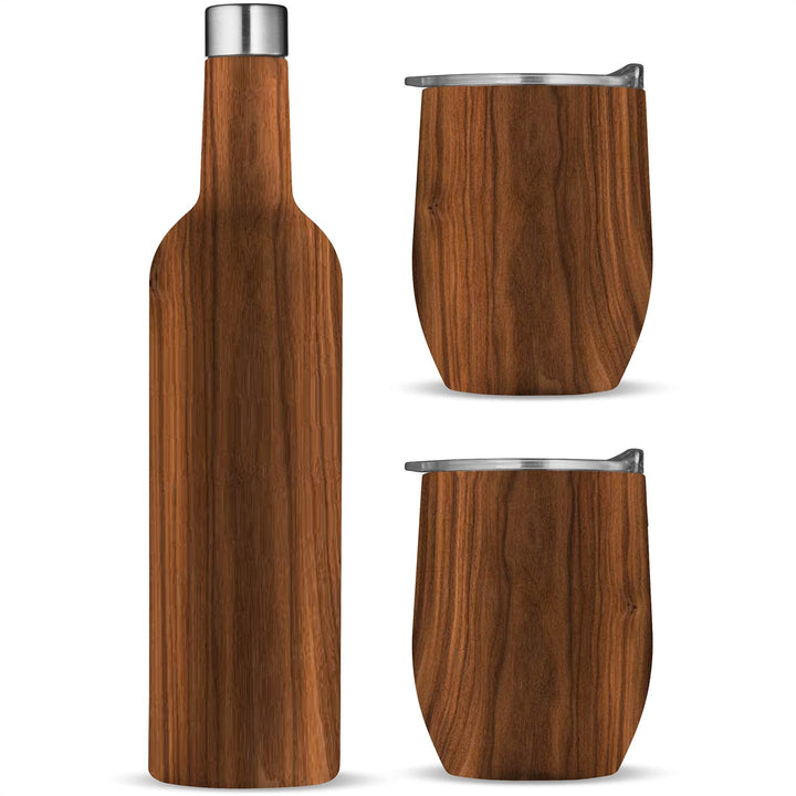 Wine Chiller Gift Set - Vacuum-Insulated Wine Bottle 750ml & Two Wine Tumblers With Lids 16oz - Nestopia