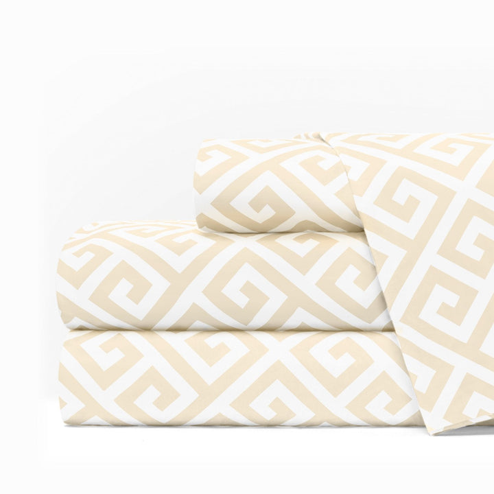 1600 TC Greek Key Sheet Set - Deep Pockets, Wrinkle/Fade Resistant, Hypoallergenic - Cal King, Cream - White - Nestopia