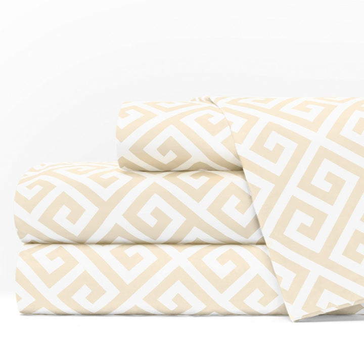 1600 TC Greek Key Sheet Set - Deep Pockets, Wrinkle/Fade Resistant, Hypoallergenic - Cal King, Cream - White - Nestopia