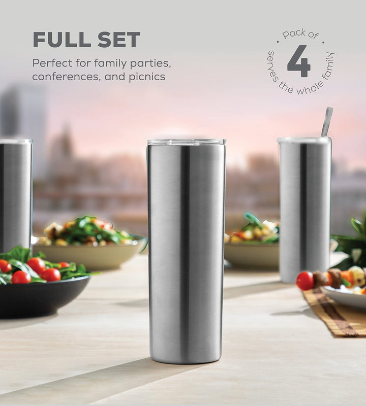 20 Oz Insulated Skinny Stainless Steel Tumbler Set - 4 - Pack - Nestopia