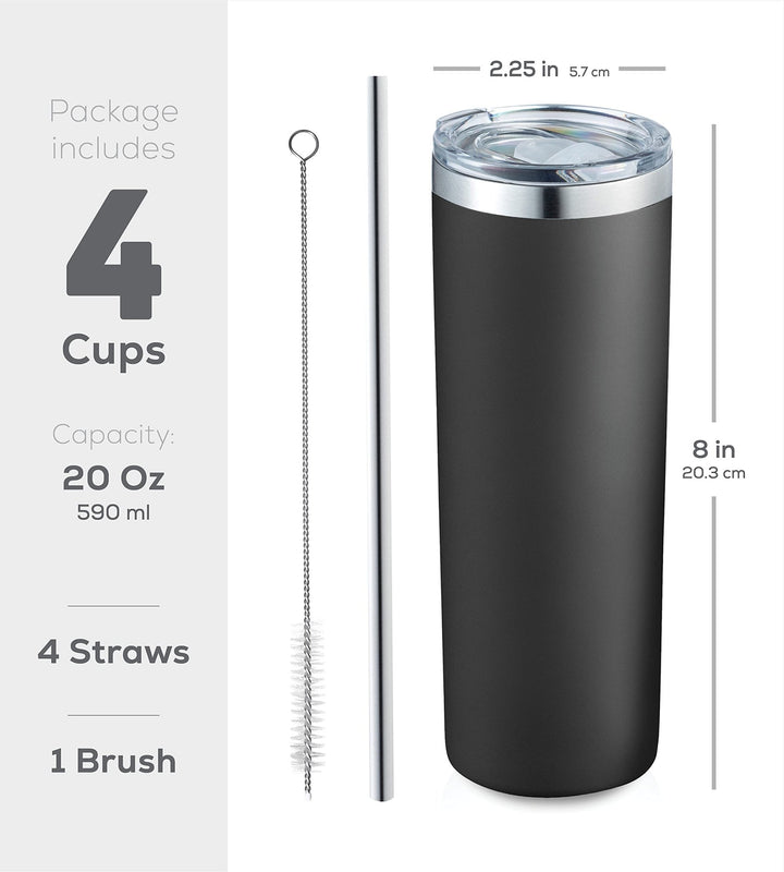 20 Oz Insulated Skinny Stainless Steel Tumbler Set - 4 - Pack - Nestopia