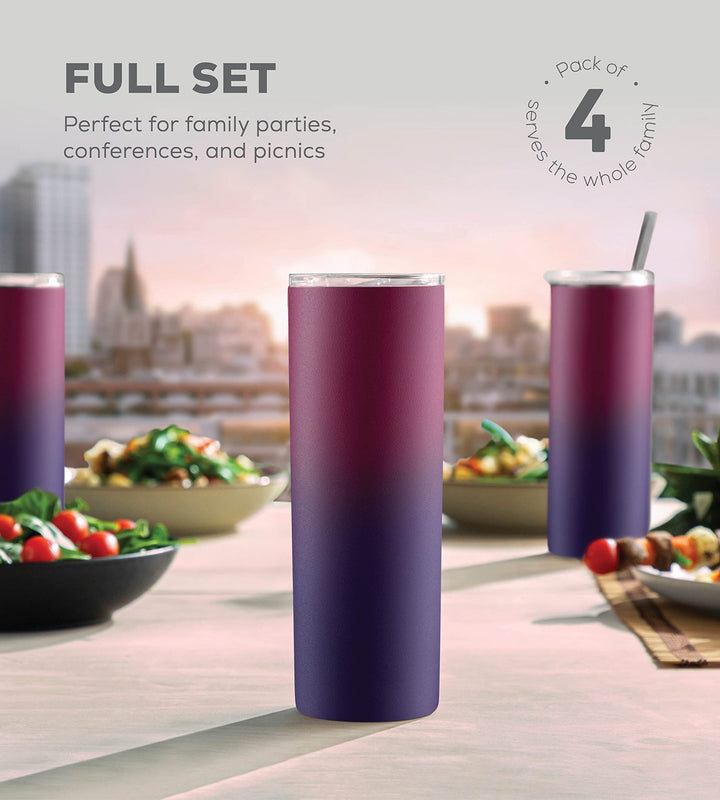 20 Oz Insulated Skinny Stainless Steel Tumbler Set - 4-Pack - Nestopia