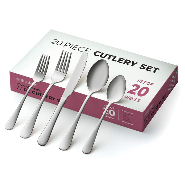 20 - Piece Stainless Steel Silverware Set - Attractive Mirror Finished Flatware Set - Nestopia