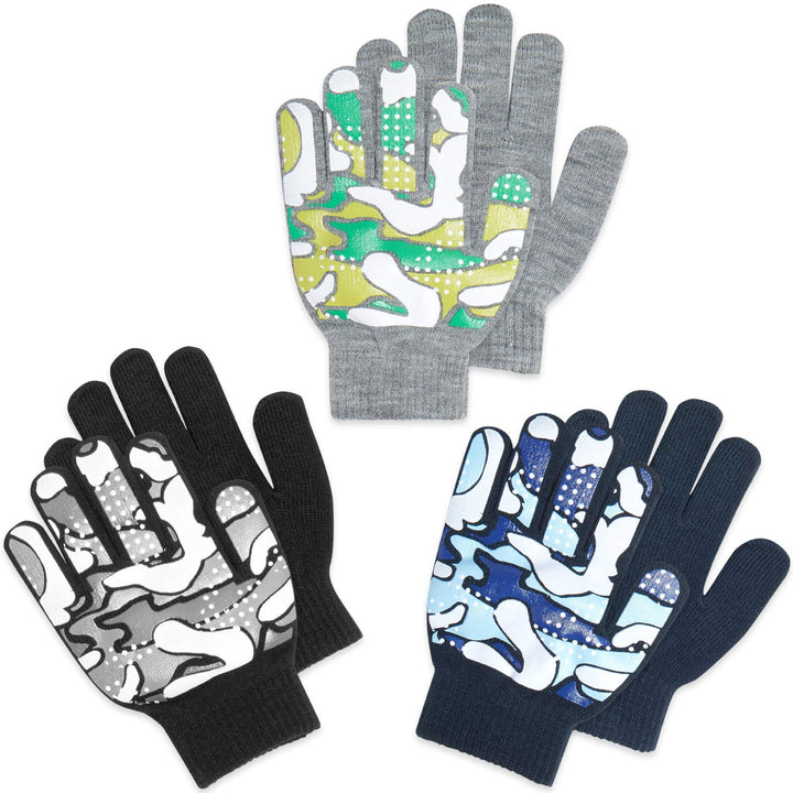 3 Pack Magic Stretch Winter Kids Gloves - Dino, Camo, Trucks - Nestopia