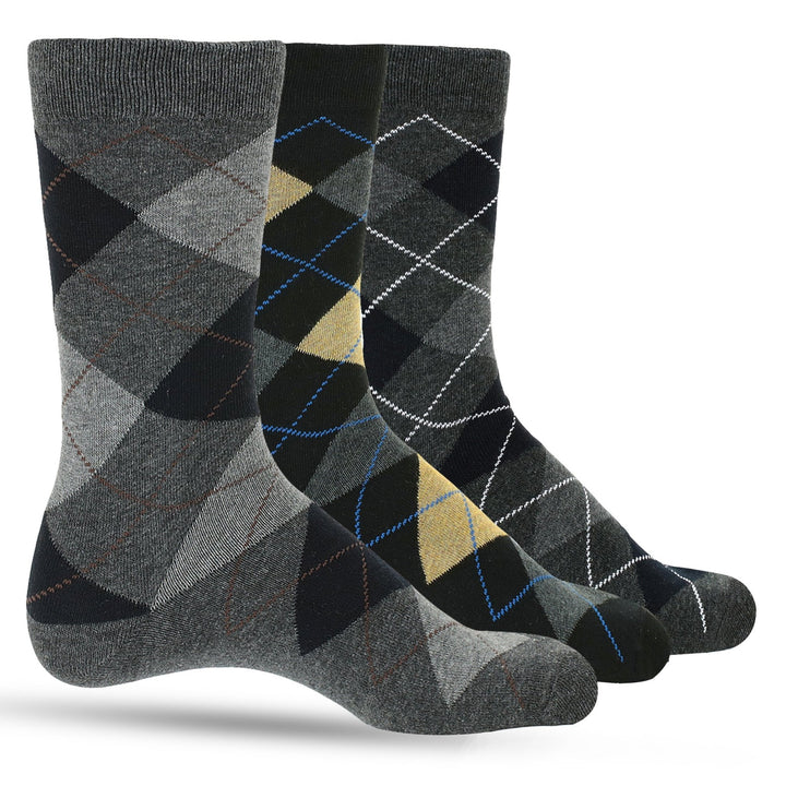 3 Pk Mens Argyle Dress Socks - Premium Cotton - Nestopia