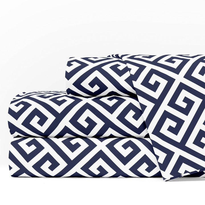 4pc Greek Key Sheet Set, Queen, Navy/White - Nestopia