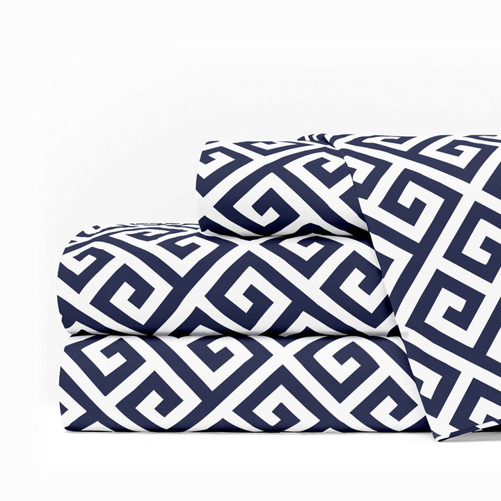 4pc Greek Key Sheet Set, Queen, Navy/White - Nestopia