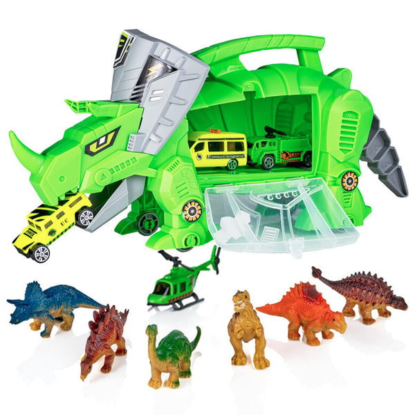 Dino Toys Storage Carrier w/ 6 Mini Dinos, 3 Cars & Helicopter