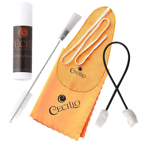 Cecilio Flute Care Kit - Complete Flute Maintenance Kit, Includes Swabs, Grease, Polishing Cloth and Key Brush - Flute Cleaning Kit