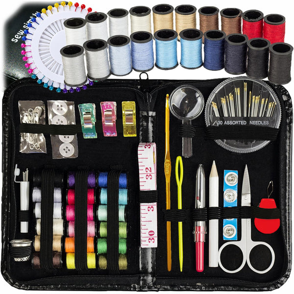 Sewing Kit for All Ages - Multicolor Thread, Needles, Scissors, Thimble & Clips