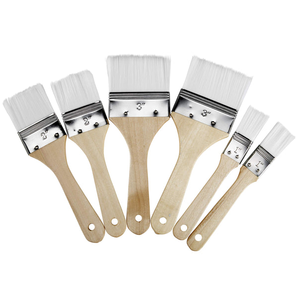 6 White Nylon Paint Brushes