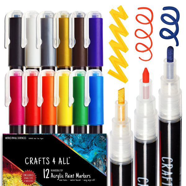 12 Acrylic Paint Pens for Crafting - 6mm Tip