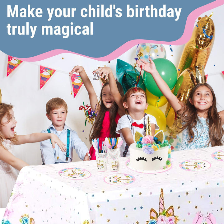 Discovering DIY Unicorn Birthday Decorations for Girls - Party Supplies Kit for 16 Guests w/Plates, Cups, Goody Bags, Utensils, Napkins, Cake Cutter & Topper, Candles, Table Cloth and Banner - Nestopia