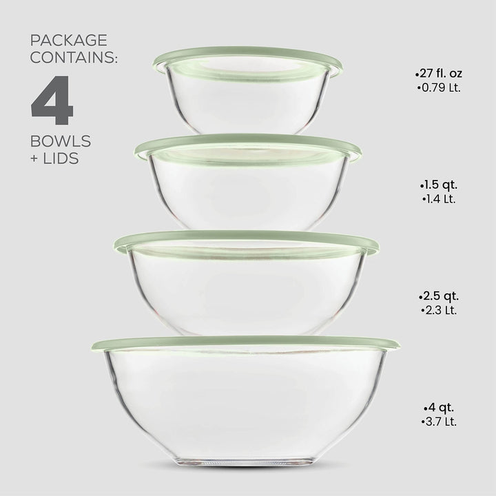 Glass Mixing Bowls with Lids - 8 Piece Set - Nestopia