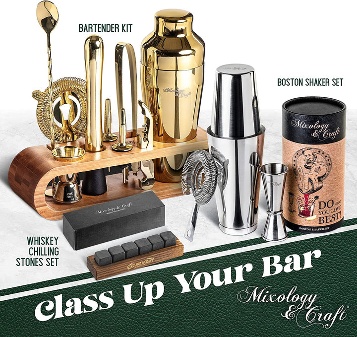 Gold Bartender Kit w/Bamboo Stand - Nestopia